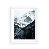 Plakat w ramie 30x40 - Góry w Zimowym Uścisku - góry, ośnieżone szczyty - rama biała