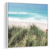 Obraz w ramie 50x50 - Harmonia Natury - widok z wydm, wydmy porośnięte trawami - rama biała