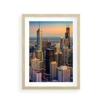 Plakat w ramie 50x70 - Wieżowce Nowego Jorku - Manhattan, wieżowce - rama drewno