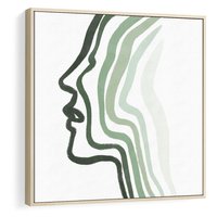 Obraz w ramie 80x80 - Zielony Profil - abstrakcja, zielony portret z profilu - rama drewno