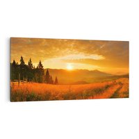 Obraz na płótnie 140x70 - harmonia drzew i kwiatów - góry, łąka