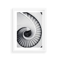 Plakat w ramie 50x70 - Nowoczesne Schody: Kręcone Piękno - nowoczesna architektura, kręcone schody - rama biała