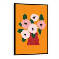 Obraz w ramie 70x100 - Harmonijne Granice - abstrakcyjne kwiaty, żółte tło - rama czarna