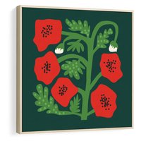 Obraz w ramie 80x80 - Księga Odbić - abstrakcyjna kwiatowa kompozycja, zielone mocne tło - rama drewno