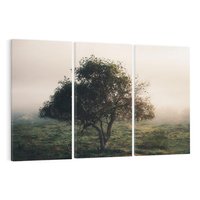 Obraz na płótnie 120x80 - Zamglona Prostota - artystyczna fotografia, samotne drzewo na zamglonej łące