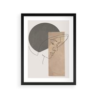 Plakat w ramie 30x40 - Jedną Linią: Kobieca Twarz - abstrakcja, plamy w tle - rama czarna