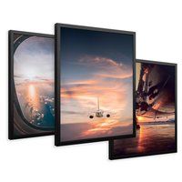 Zestaw obrazy w ramie 50x70 galeria - Samolot, zachód, podróż - rama czarna