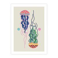 Plakat bez ramy 30x40 - Morskie Pulsacje - nowoczesny optymistyczny plakat, kolorowe meduzy