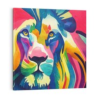 Obraz na płótnie 30x30 - Tęczowy Lew - akwarela, tęczowy lew