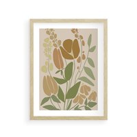 Plakat w ramie 40x50 - Beżowo i Roślinnie - nowoczesny plakat, roślinność - rama drewno