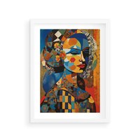 Plakat w ramie 50x70 - Impresje Cichego Szeptu - abstrakcyjny obraz, portret kobiety - rama biała