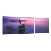 Obraz na płótnie 120x40 - Łódka i zachód słońca nad morzem - łódka, morze