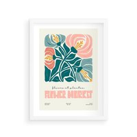 Plakat w ramie 50x70 - Taniec Kształtów - kwiaty, abstrakcyjna kompozycja - rama biała