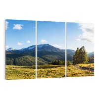 Obraz na płótnie 120x80 - Górski pejzaż: łąka i szczyty - góry, łąka