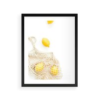 Plakat w ramie 40x50 - Cytrynowa Siatka - cytryny, materiałowa siatka - rama czarna