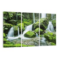 Obraz na płótnie 120x80 - Spokojny wodospad w lesie nad rzeką - wodospad, las