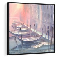 Obraz w ramie 50x50 - Romantyczne Zachody - akwarelowy rysunek, stonowane pastelowe kolory - rama czarna