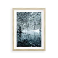 Plakat w ramie 30x40 - Zimowy Raj - zimowy górski krajobraz, jezioro w górach - rama drewno
