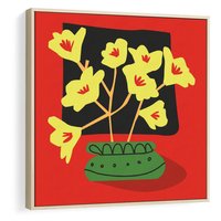 Obraz w ramie 50x50 - Abstrakcyjne Przenikanie - abstrakcyjne kwiaty, czerwone tło - rama drewno