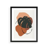 Plakat w ramie 30x40 - Brązowa Ekspresja - liść monstery, boho obraz - rama czarna