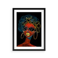 Plakat w ramie 50x70 - Kolorowe Wibracje Rzeczywistości - abstrakcyjny portret kobiety, twarz - rama czarna