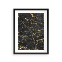 Plakat w ramie 30x40 - Egzotyczny Blask - marmur, złoto - rama czarna