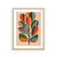 Plakat w ramie 30x40 - Wnętrza Kształtów - abstrakcyjny kolorowy tęczowy obraz, inspiracje roślinne - rama drewno