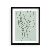 Plakat w ramie 40x50 - Spokojne Objęcia Natury - abstrakcja, zielony szkic - rama czarna