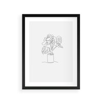 Plakat w ramie 30x40 - Tajemnicza Harmonia - sztuka one line, monstera - rama czarna