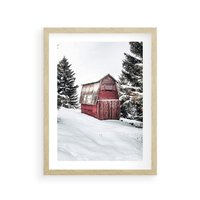 Plakat w ramie 30x40 - Domek w Śnieżnych Górach - domek, góry - rama drewno