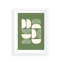 Plakat w ramie 30x40 - Migotliwe Formy - geometryczne boho kształty na brązowym, oliwkowym tle - rama biała