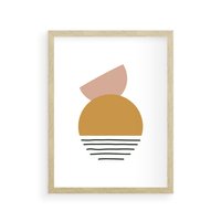 Plakat w ramie 40x50 - Kolory Przyszłości - kompozycja kół i kresek, ciepłe kolory - rama drewno