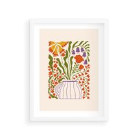 Plakat w ramie 50x70 - Świeżość Kwiatów - kwiaty w wazonie, minimalistyczna kompozycja - rama biała