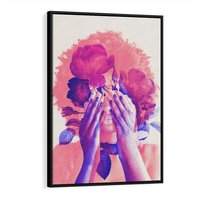 Obraz w ramie 50x70 - Kwiaty we Włosach - różowa postać, grafika - rama czarna