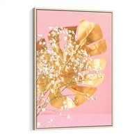 Obraz w ramie 80x120 - : Elegancja w Złocie - złote, liście - rama drewno