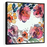 Obraz w ramie 50x50 - Rozkwitające marzenia - akwarelowe kwiaty, kolory - rama czarna