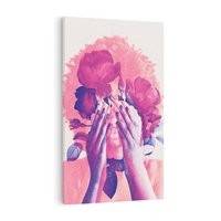 Obraz na płótnie 70x100 - Kwiaty we Włosach - różowa postać, grafika