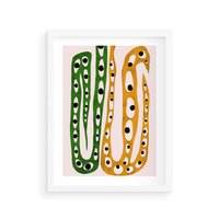 Plakat w ramie 50x70 - Migocące Zmaganie - abstrakcyjny obraz, dziwne kształty - rama biała