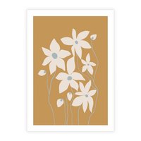 Plakat bez ramy 21x30 - Kwiatowy Spektakl - minimalistyczne kwiaty, na pomarańczowym tle