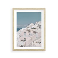 Plakat w ramie 30x40 - Śródziemnomorski Urok - zdjęcie Santorini, białe budynki - rama drewno