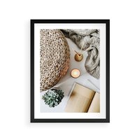 Plakat w ramie 30x40 - Przytulna Kompozycja Lifestyle - kompozycja lifestyle, wiklina - rama czarna