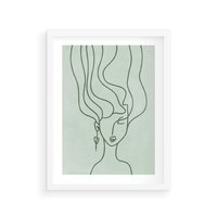 Plakat w ramie 30x40 - Spokojne Objęcia Natury - abstrakcja, zielony szkic - rama biała