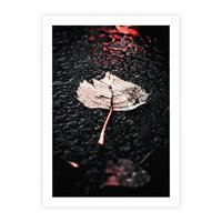 Plakat bez ramy 21x30 - Jesień w Detalu: Liść na Mokrej Drodze - liść, jesień