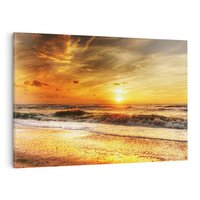 Obraz na płótnie 70x50 - Plaża Morza i Fale Zachodu Słońca - plaża, morze
