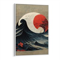 Obraz w ramie 50x70 - Requiem dla marzeń - sztuka japońska, fale oceanu - rama biała