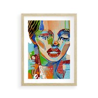 Plakat w ramie 30x40 - Kolorowe Formy - abstrakcyjny portret kobiety, twarz - rama drewno