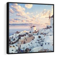 Obraz w ramie 50x50 - Biel ponad Błękitem - Santorini, białe budynki - rama czarna