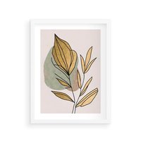 Plakat w ramie 30x40 - Rozkwitające Wnętrza Światła - abstrakcyjny obraz boho, liście - rama biała