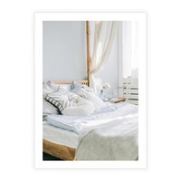 Plakat bez ramy 21x30 - Relaks w Sypialni: Jasne Kolory - zdjęcie sypialni, łóżko
