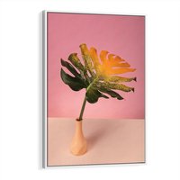 Obraz w ramie 80x120 - Egzotyczna monstera - monstera, liść - rama biała